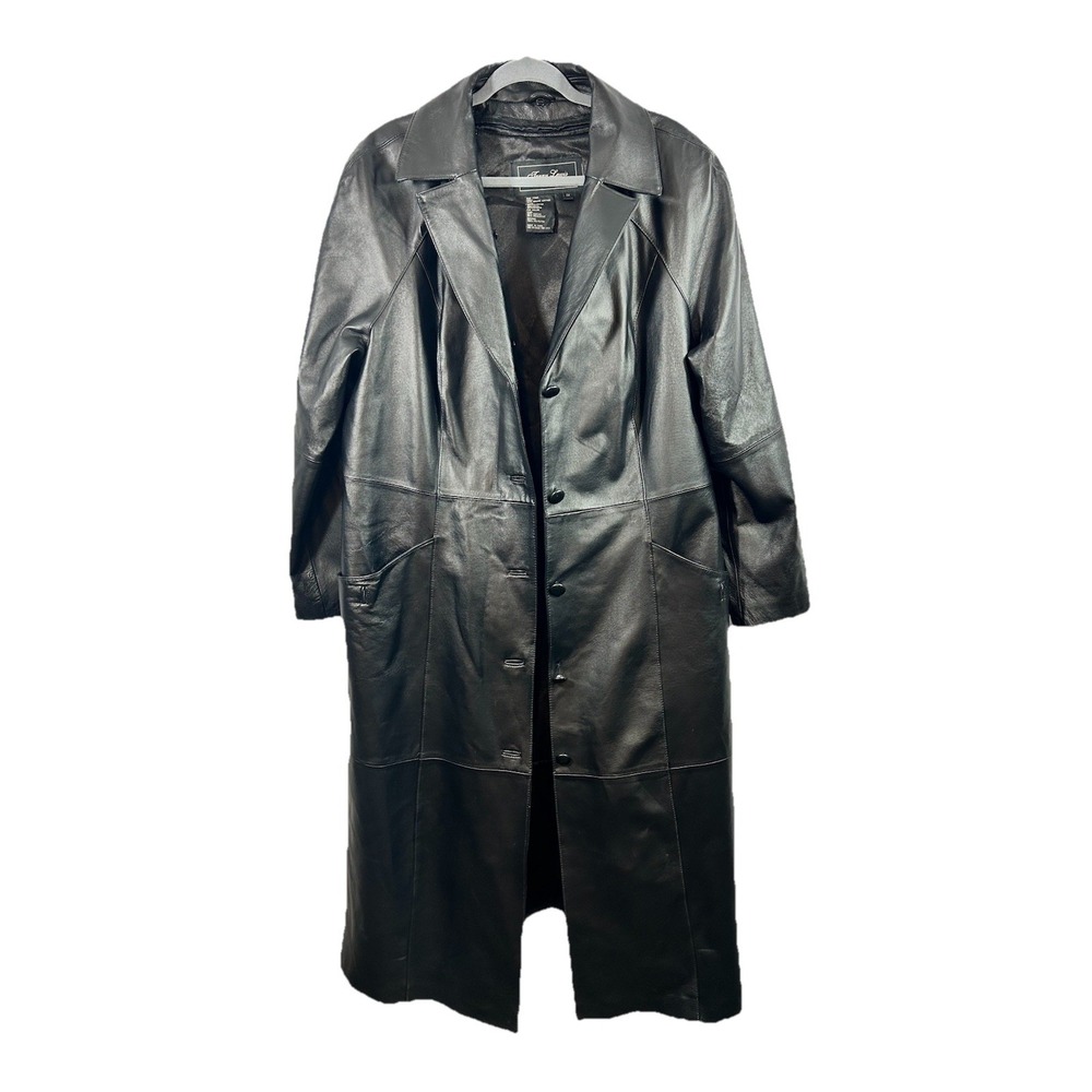 Vtg Terry Lewis Classic Luxuries Black Leather Trench Coat XL Matrix 90s Noir